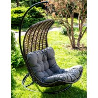 Виши подвесное кресло-кокон из искусственного ротанга, цвет коричневый с серо-коричневой подушкой
