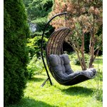 Виши подвесное кресло-кокон из искусственного ротанга, цвет коричневый с серо-коричневой подушкой