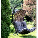 Виши подвесное кресло-кокон из искусственного ротанга, цвет коричневый с серо-коричневой подушкой