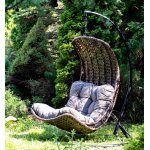 Виши подвесное кресло-кокон из искусственного ротанга, цвет коричневый с серо-коричневой подушкой
