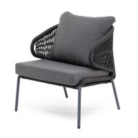 Милан кресло плетеное из роупа, каркас алюминий темно-серый (RAL7024) муар, роуп темно-серый круглый, ткань темно-серая 027