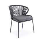 Милан стул плетеный из роупа, каркас алюминий темно-серый (RAL7024) муар, роуп темно-серый круглый, ткань темно-серая 027