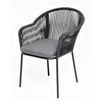 Лион стул плетеный из роупа, каркас из стали темно-серый (RAL7024) муар, роуп темно-серый круглый, ткань темно-серая 027