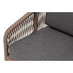 Канны диван 2-местный плетеный из роупа, основание дуб, роуп коричневый круглый, ткань темно-серая 027