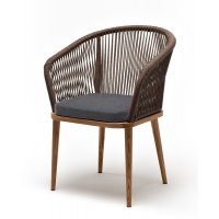 Марсель стул плетеный из роупа, основание дуб, роуп коричневый круглый, ткань темно-серая 027