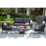 Канны диван 2-местный плетеный из роупа, каркас алюминий темно-серый (RAL7024) муар, роуп темно-серый круглый, ткань темно-серая 027