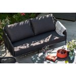 Канны диван 2-местный плетеный из роупа, каркас алюминий темно-серый (RAL7024) муар, роуп темно-серый круглый, ткань темно-серая 027