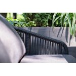 Канны диван 2-местный плетеный из роупа, каркас алюминий темно-серый (RAL7024) муар, роуп темно-серый круглый, ткань темно-серая 027