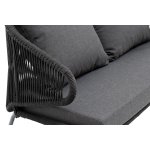 Милан диван 2-местный плетеный из роупа, каркас алюминий темно-серый (RAL7024) муар, роуп темно-серый круглый, ткань темно-серая 027