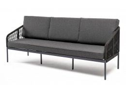 Канны диван 3-местный плетеный из роупа, каркас алюминий темно-серый (RAL7024) муар, роуп темно-серый круглый, ткань темно-серая 027