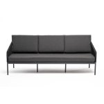 Канны диван 3-местный плетеный из роупа, каркас алюминий темно-серый (RAL7024) муар, роуп темно-серый круглый, ткань темно-серая 027