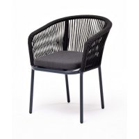 Марсель стул плетеный из роупа, каркас алюминий темно-серый (RAL7024) муар, роуп темно-серый круглый, ткань темно-серая 027