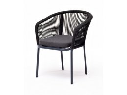 Марсель стул плетеный из роупа, каркас алюминий темно-серый (RAL7024) муар, роуп темно-серый круглый, ткань темно-серая 027