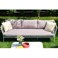 Касабланка диван 3-местный плетеный из роупа, каркас алюминий белый муар, роуп бежевый 20мм, ткань бежевая 052