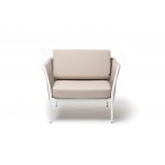 Касабланка кресло плетеное из роупа, каркас алюминий белый муар, роуп бежевый 20мм, ткань бежевая 052