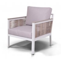 Сан Ремо кресло плетеное из роупа садовое, каркас алюминий белый, роуп бежевый, ткань бежевая