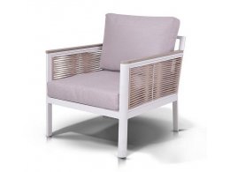 Сан Ремо кресло плетеное из роупа садовое, каркас алюминий белый, роуп бежевый, ткань бежевая