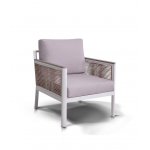 Сан Ремо кресло плетеное из роупа садовое, каркас алюминий белый, роуп бежевый, ткань бежевая