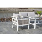 Сан Ремо кресло плетеное из роупа садовое, каркас алюминий белый, роуп бежевый, ткань бежевая