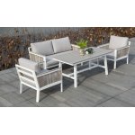 Сан Ремо кресло плетеное из роупа садовое, каркас алюминий белый, роуп бежевый, ткань бежевая