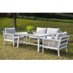 Сан Ремо кресло плетеное из роупа садовое, каркас алюминий белый, роуп бежевый, ткань бежевая