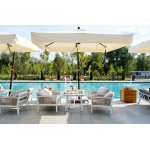 Сан Ремо кресло плетеное из роупа садовое, каркас алюминий белый, роуп бежевый, ткань бежевая