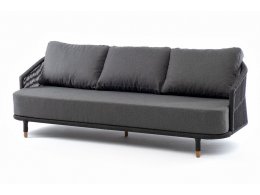 Верона диван 3-местный плетеный из роупа, каркас алюминий темно-серый (RAL7024) муар, роуп темно-серый круглый, ткань темно-серая 027