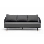 Верона диван 3-местный плетеный из роупа, каркас алюминий темно-серый (RAL7024) муар, роуп темно-серый круглый, ткань темно-серая 027