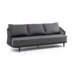 Верона диван 3-местный плетеный из роупа, каркас алюминий темно-серый (RAL7024) муар, роуп темно-серый круглый, ткань темно-серая 027