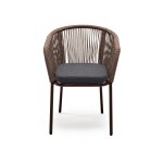 Марсель стул плетеный из роупа, каркас алюминий коричневый (RAL8016) муар, роуп коричневый круглый, ткань темно-серая 027