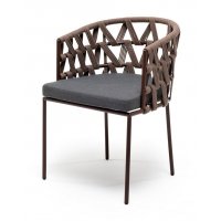 Диего стул плетеный из роупа, каркас из стали коричневый (RAL8016) муар, роуп коричневый круглый, ткань серая