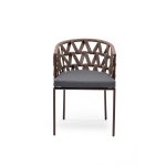 Диего стул плетеный из роупа, каркас из стали коричневый (RAL8016) муар, роуп коричневый круглый, ткань серая