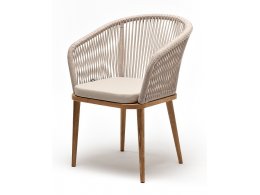 Марсель стул плетеный из роупа, основание дуб, роуп бежевый круглый, ткань бежевая 052