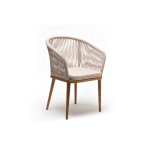 Марсель стул плетеный из роупа, основание дуб, роуп бежевый круглый, ткань бежевая 052