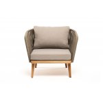 Мальорка кресло плетеное из роупа, основание дуб, роуп серо-коричневый 23мм, ткань бежевая 052