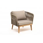 Мальорка кресло плетеное из роупа, основание дуб, роуп серо-коричневый 23мм, ткань бежевая 052