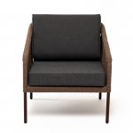 Канны кресло плетеное из роупа, каркас алюминий коричневый (RAL8016) муар, роуп коричневый круглый, ткань темно-серая 027