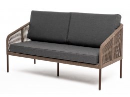 Канны диван 2-местный плетеный из роупа, каркас алюминий коричневый (RAL8016) муар, роуп коричневый круглый, ткань темно-серая 027