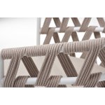 Диего стул плетеный из роупа, каркас из стали белый муар, роуп бежевый круглый, ткань бежевая 052