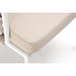 Диего стул плетеный из роупа, каркас из стали белый муар, роуп бежевый круглый, ткань бежевая 052