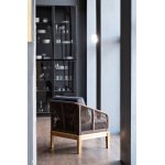 Канны кресло плетеное из роупа, основание дуб, роуп коричневый круглый, ткань темно-серая 027