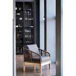 Канны кресло плетеное из роупа, основание дуб, роуп коричневый круглый, ткань темно-серая 027