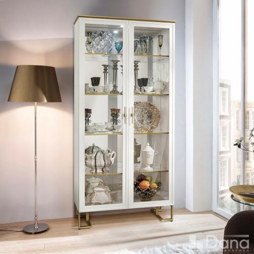 PALMARI P0310=ВИТРИНА 2 ДВ. С ЗЕРКАЛОМ ПОЛКИ СТЕКЛО 4 ШТ НА МЕТАЛЛИЧЕСКИХ НОЖКАХ