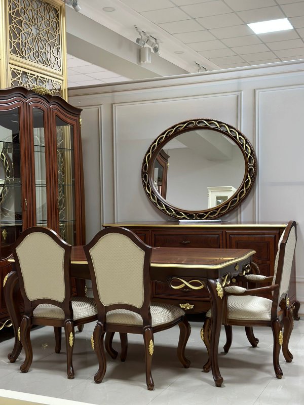 БЬЯНКА Комплект гостиной (Витрина, Комод, Стол, 4 стула, 2 кресла)