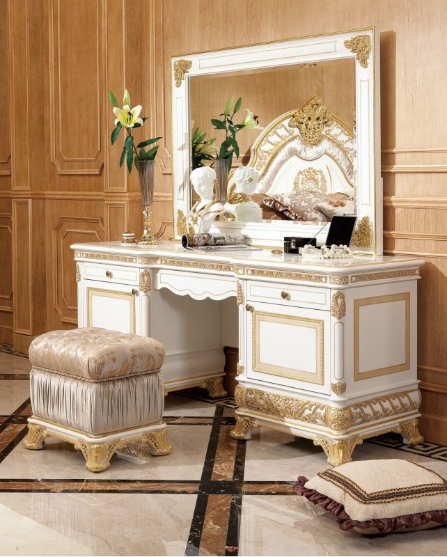 Е62 МОНАРХ ТУАЛЕТНЫЙ СТОЛИК с зеркалом, цвет-white gold Е62 МОНАРХ ТУАЛЕТНЫЙ СТОЛИК с зеркалом, цвет-white gold