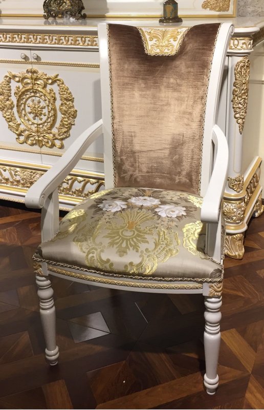 Е62 МОНАРХ СТУЛ С ПОДЛОКОТНИКАМИ, цвет-white gold,ткань 34062/R9004-20