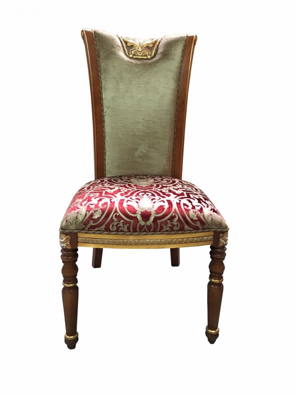 Е62 МОНАРХ СТУЛ, цвет-brown extra GOLD, ткань MZT03-1/R9004-20 with pompon