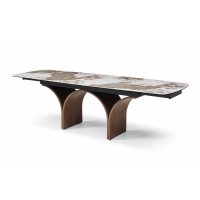 Стол DT2341 (180-260) белая глянцевая керамика/орех