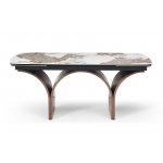 Стол DT2341 (180-260) белая глянцевая керамика/орех