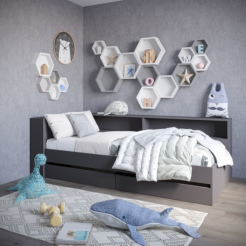 Набор Кровать Ксения 1200 с ящиками и прикроватным блоком графит